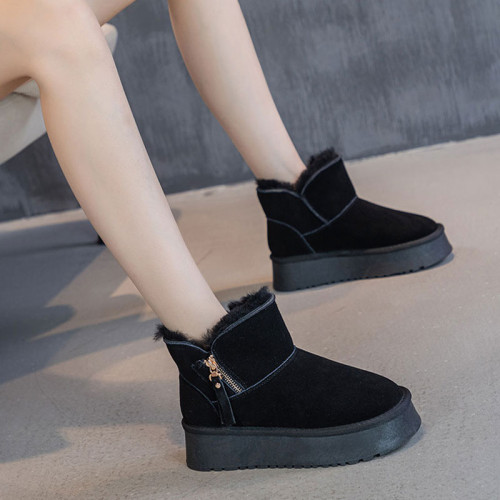 超厚雪地靴女皮毛一體2026新款秋冬加絨厚底棉鞋真皮羊毛保暖靴子