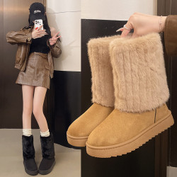 毛毛雪地靴女款冬季2026新款加絨加厚保暖網紅冰島厚底東北大棉鞋