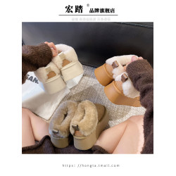 雪地靴女冬季白色厚底加絨保暖增高毛毛鞋2026新款一腳蹬懶人棉鞋