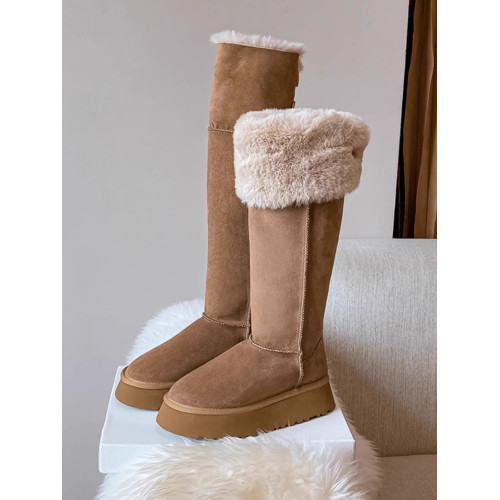 厚底長筒雪地靴女2026冬季新款加絨加厚高筒長靴兩穿過膝東北棉鞋