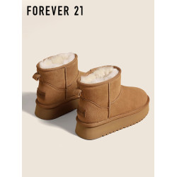 F21羊毛牛皮雪地靴女2026新款冬厚底保暖加絨軟防滑真皮中筒棉鞋