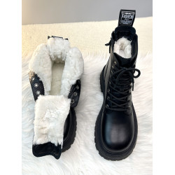 2025冬季加絨加厚短靴真皮棉鞋羊毛靴子雪地靴皮毛一體厚底馬丁靴