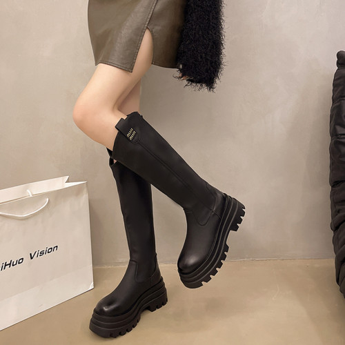 厚底長筒靴子女2026新款秋冬季顯瘦高筒靴v口不過膝小個子騎士靴