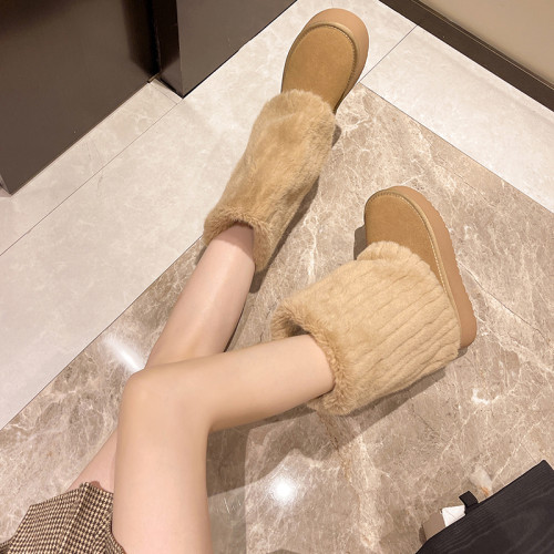 奶呼呼毛毛雪地靴女2025年冬季新款厚底增高中筒靴加絨加厚大棉鞋