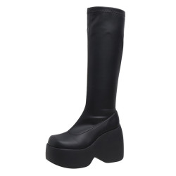 顯瘦辣妹機能y2k百搭夏季薄款性感包腿超厚底坡跟高跟長筒靴