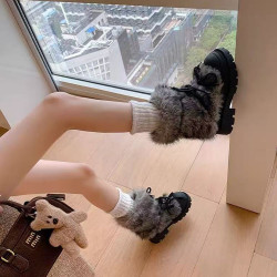 小個子增高毛毛雪地靴女2026秋冬新款復古厚底大頭靴加絨加厚棉鞋