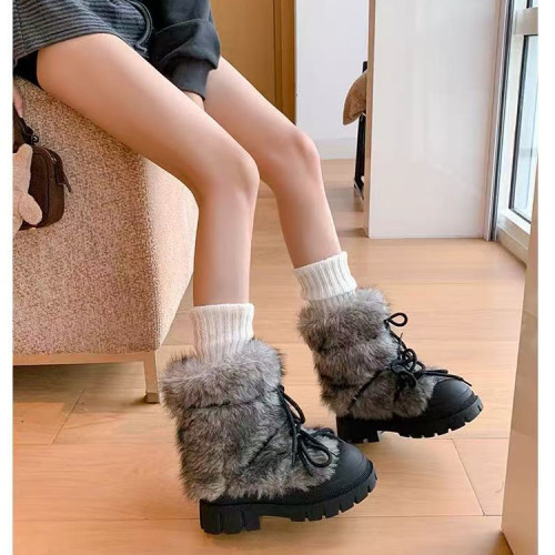 小個子增高毛毛雪地靴女2026秋冬新款復古厚底大頭靴加絨加厚棉鞋 小個子增高毛毛雪地靴女2026秋冬新款復古厚底大頭靴加絨加厚棉鞋