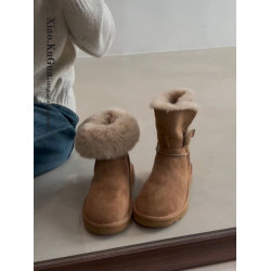 皮毛一體平底短筒雪地靴女2026新款冬季兩穿加絨加厚東北雪地棉鞋