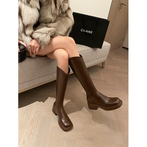 棕色厚底粗腿大筒圍女靴顯瘦粗跟彈力v口長筒靴胖mm高筒騎士靴子 棕色厚底粗腿大筒圍女靴顯瘦粗跟彈力v口長筒靴胖mm高筒騎士靴子