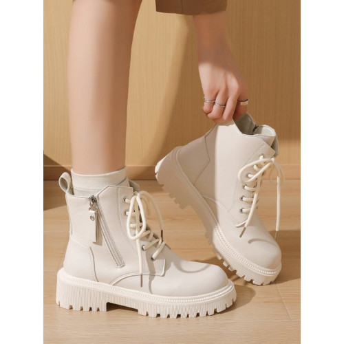 真皮惠州厚底馬丁靴女款2025新款英倫風巨好看內增高瘦瘦白色短靴