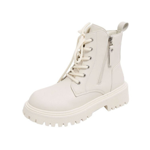 真皮惠州厚底馬丁靴女款2025新款英倫風巨好看內增高瘦瘦白色短靴