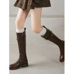 2025冬低跟長筒靴不過膝靴子棕色騎士靴女大碼大筒圍女靴40-41-43