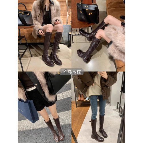 牛皮版~真皮長筒靴女2025秋冬新款復古顯瘦高筒長靴粗跟騎士靴子
