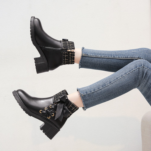 小香風靴子女2025年秋冬新款百搭瘦瘦靴短靴粗跟馬丁靴女高跟單靴 小香風靴子女2025年秋冬新款百搭瘦瘦靴短靴粗跟馬丁靴女高跟單靴