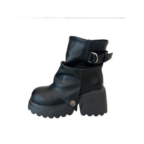 厚底騎士靴女2026年春季新款黑色高跟堆堆靴10cm內增高馬丁靴百搭