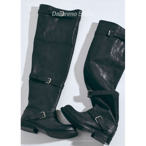 黑色復古做舊長筒靴女皮帶套筒堆積靴軟筒堆堆靴顯瘦長靴韓版靴子 黑色復古做舊長筒靴女皮帶套筒堆積靴軟筒堆堆靴顯瘦長靴韓版靴子