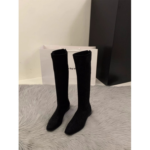 粗跟尖頭絨面瘦瘦長筒靴女鞋2025新款秋冬季韓版長靴中筒騎士靴子