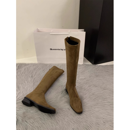 粗跟尖頭絨面瘦瘦長筒靴女鞋2025新款秋冬季韓版長靴中筒騎士靴子