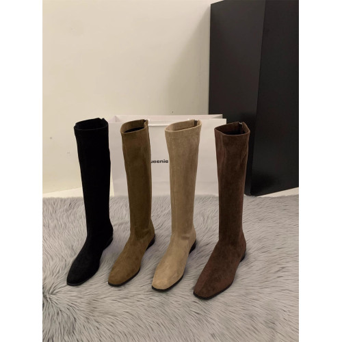 粗跟尖頭絨面瘦瘦長筒靴女鞋2025新款秋冬季韓版長靴中筒騎士靴子