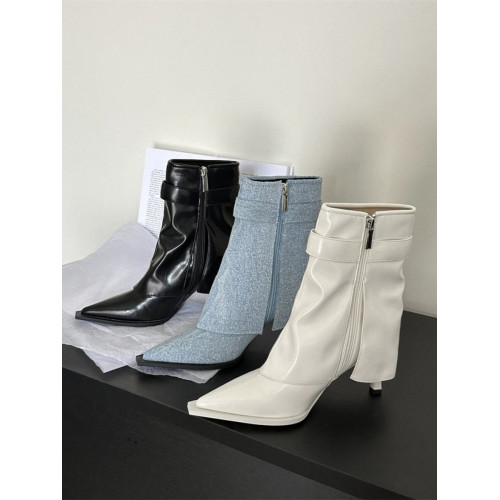 歐美風復古小衆設計短靴女秋冬網紅新款高跟尖頭細跟中筒褲琯靴子