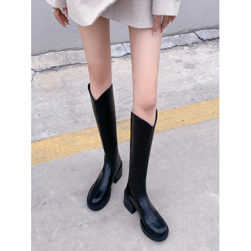 長筒靴女2025新款騎士靴子女秋冬V口小個子瘦瘦靴小腿圍高跟長靴