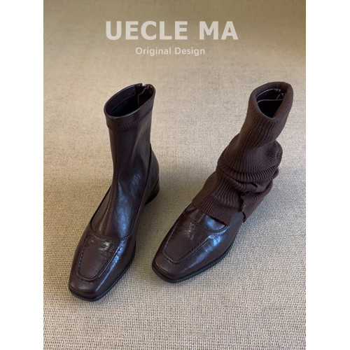 水洗羊皮~今年超火靴子~短靴女秋冬2025新款馬丁靴棕色法式瘦瘦靴 水洗羊皮~今年超火靴子~短靴女秋冬2025新款馬丁靴棕色法式瘦瘦靴