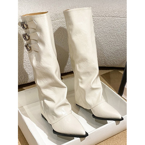 品牌撤櫃真皮法式尖頭坡跟長筒靴女2025秋冬新款增高褲琯靴馬丁靴 品牌撤櫃真皮法式尖頭坡跟長筒靴女2025秋冬新款增高褲琯靴馬丁靴