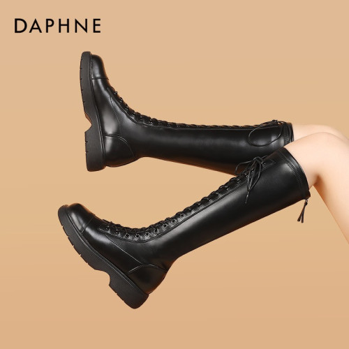 達芙妮靴子女秋黑色長筒靴女2026新款騎士靴女高筒靴長靴女款冬季