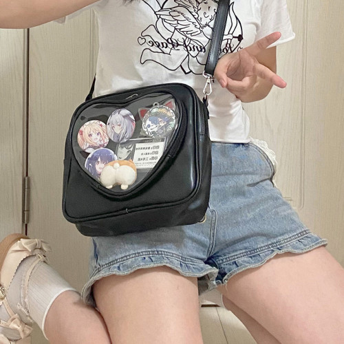 櫻桃醬原創方形小食量痛包簡約百搭雙背斜後後背包手提包可愛立體心型