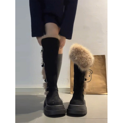 桃小姐巨好看厚底灰色長筒靴女2025新款冬季加絨毛毛雪地靴騎士靴 桃小姐巨好看厚底灰色長筒靴女2025新款冬季加絨毛毛雪地靴騎士靴