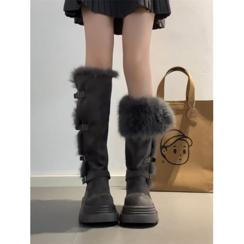 桃小姐巨好看厚底灰色長筒靴女2025新款冬季加絨毛毛雪地靴騎士靴 桃小姐巨好看厚底灰色長筒靴女2025新款冬季加絨毛毛雪地靴騎士靴