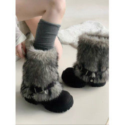 加絨加厚雪地靴女2025年冬季新款靴子中筒棉鞋厚底增高保暖毛毛靴