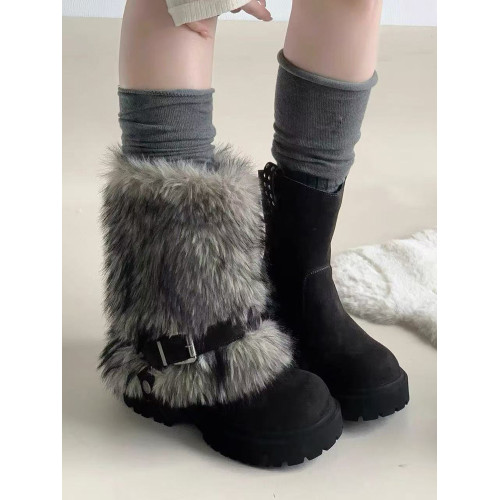 加絨加厚雪地靴女2025年冬季新款靴子中筒棉鞋厚底增高保暖毛毛靴