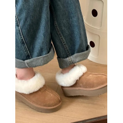 塔茨特雪地靴女羊皮毛一體短款雪地棉一腳蹬懶人鞋真皮麵包鞋厚底