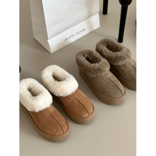 塔茨特雪地靴女羊皮毛一體短款雪地棉一腳蹬懶人鞋真皮麵包鞋厚底