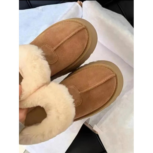 塔茨特雪地靴女羊皮毛一體短款雪地棉一腳蹬懶人鞋真皮麵包鞋厚底