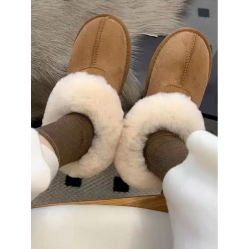 塔茨特雪地靴女羊皮毛一體短款雪地棉一腳蹬懶人鞋真皮麵包鞋厚底