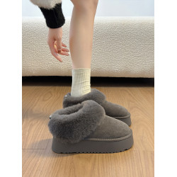 厚底雪地靴女2026新款冬季灰色東北半拖一腳蹬毛毛加絨保暖大棉鞋