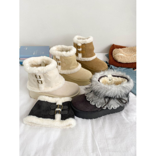 聖誕帽厚底雪地靴女冬季保暖原創小衆加絨加厚短靴百搭費爾島棉鞋