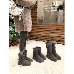 令戈工作室灰色長筒雪地靴女2025年冬季厚底靴子加厚防滑東北棉鞋