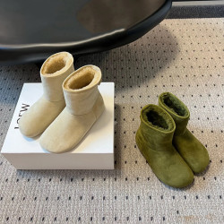 真牛皮綠色雪地靴女內增高胖頭麵包鞋平底加絨棉鞋皮毛一體短靴女