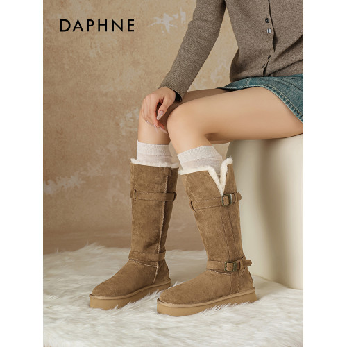 達芙妮厚底高筒雪地靴女2025冬季新款加絨保暖東北大棉靴防滑長靴 達芙妮厚底高筒雪地靴女2025冬季新款加絨保暖東北大棉靴防滑長靴