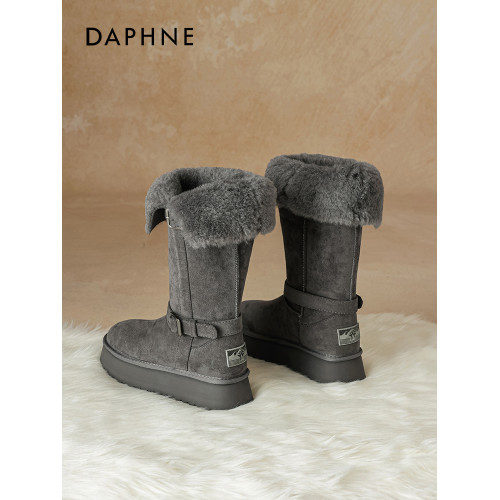 達芙妮厚底高筒雪地靴女2025冬季新款加絨保暖東北大棉靴防滑長靴 達芙妮厚底高筒雪地靴女2025冬季新款加絨保暖東北大棉靴防滑長靴