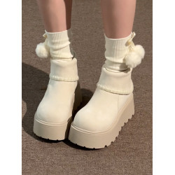 白色復古小個子厚底雪地靴女2025年冬季加絨加厚保暖舒適棉鞋增高