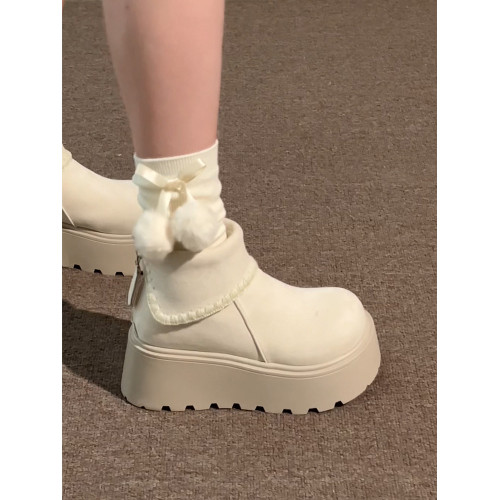 白色復古小個子厚底雪地靴女2025年冬季加絨加厚保暖舒適棉鞋增高