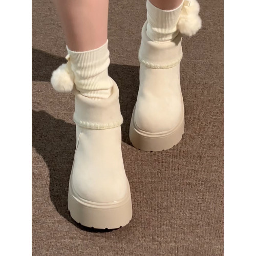 白色復古小個子厚底雪地靴女2025年冬季加絨加厚保暖舒適棉鞋增高