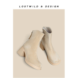 LOSTWILD2025新款冬短靴女可拆卸兩穿長筒靴厚底粗跟小個子瘦瘦靴