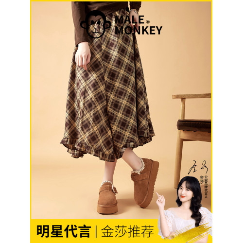 明星代言公猴真皮雪地靴女冬季厚底增高低幫勃肯加棉保暖針織棉鞋