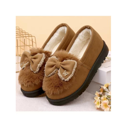 毛毛鞋冬天外穿老北京布鞋女棉鞋蝴蝶結防寒保暖豆豆家居媽媽棉靴