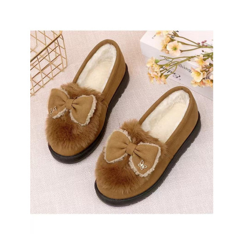 毛毛鞋冬天外穿老北京布鞋女棉鞋蝴蝶結防寒保暖豆豆家居媽媽棉靴